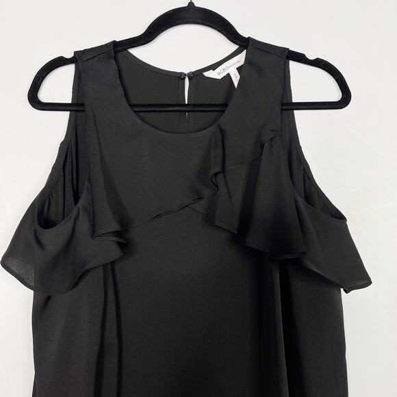 BCBGeneration Black Cold Shoulder Ruffle Long Sleeve Blouse Top Small Keyhole - Picture 3 of 10